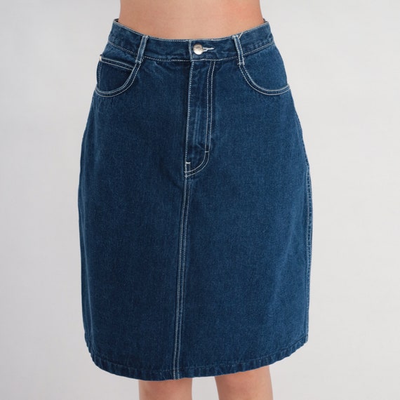 90s Denim Skirt Gitano Jean Mini Skirt Dark Wash Blue Jean Pencil Skirt Retro High Waisted Wiggle Pocket Streetwear Vintage 1990s Small 28