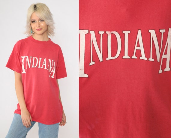 90s Indiana Shirt Distressed Faded Red Shirt Graphic Shirt Retro Shirt Vintage Tshirt 1990s T Shirt Travel Destination Souvenir Medium