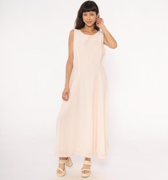 90s Pink Gingham Maxi Dress Tank Open Back Pale Baby Blush Minimalist Check Pattern Simple Vintage Summer Spring Coquette Pastel Medium M