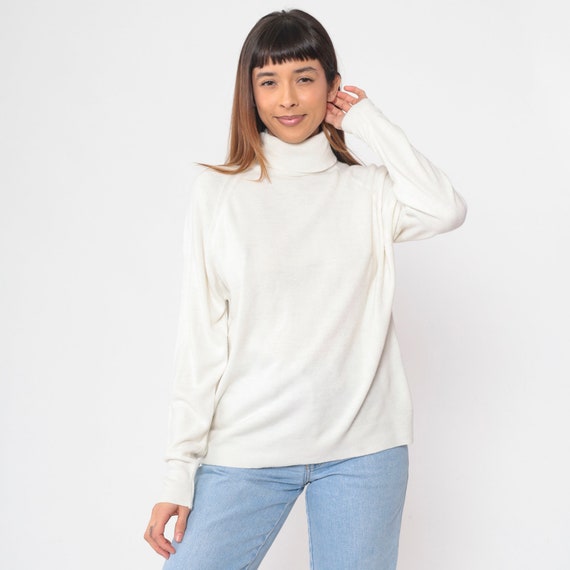 White Turtleneck Sweater 80s Knit Pullover Sweate… - image 5