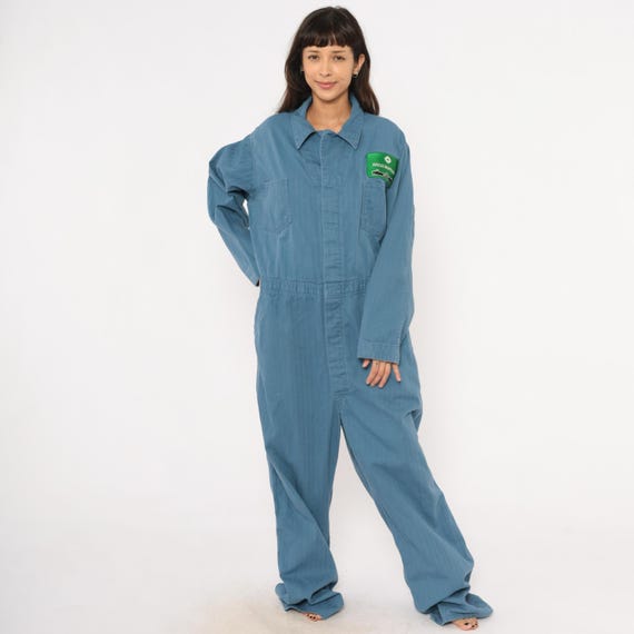 80s Coveralls Blue Cotton Jumpsuit Workwear Utility Boilersuit Patch Full Body Mechanic Suit Industrial One Piece Extra Extra Large XXL