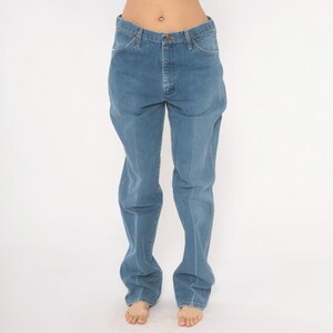 Wrangler Straight Leg Jeans 90s Blue Denim Pants Western Cotton Mid Rise Faded Wash Vintage Trouser Relaxed Fit Medium 34 x 36 image 8
