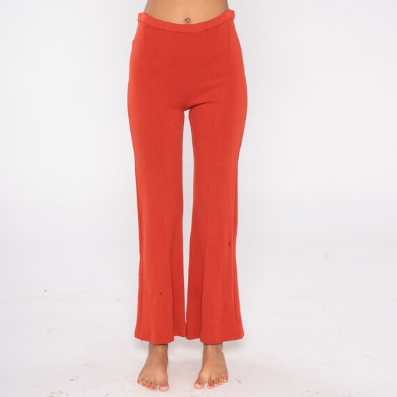 Red-Orange Wool Pants 70s Bell Bottom Trousers Mo… - image 6