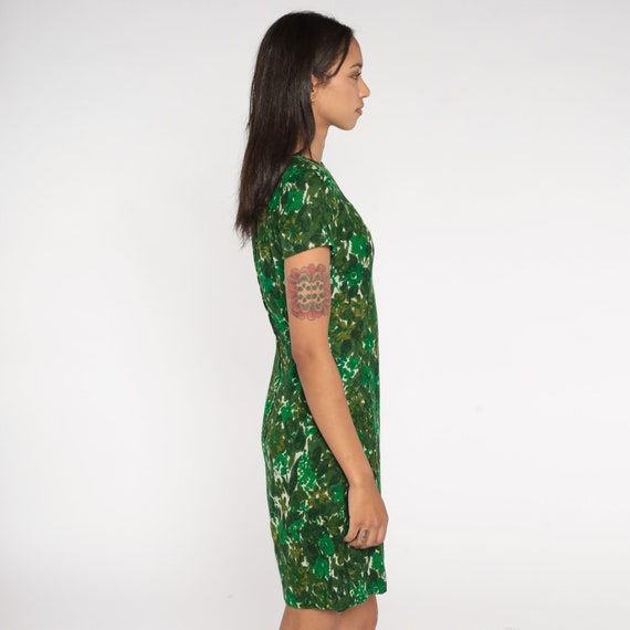 60s Floral Dress Mini Boho Green Flower Print Mod… - image 5