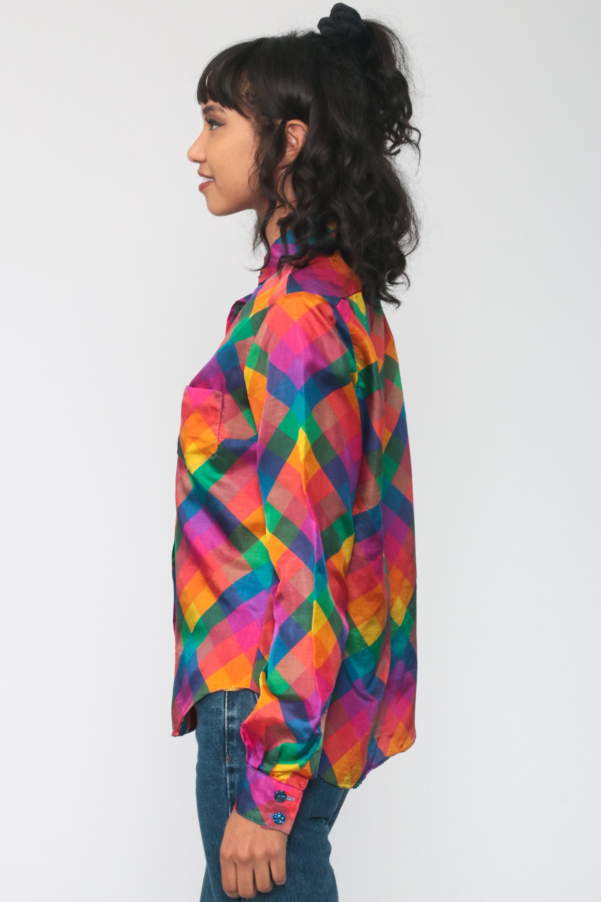 color block button down shirt