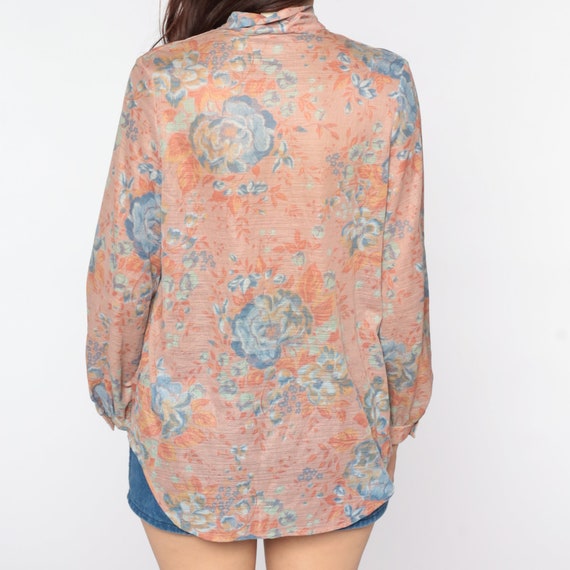 Floral Shirt Ascot Blouse 70s Neck Tie Top Vintag… - image 8