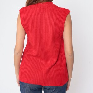 Red Sweater Vest 70s Ribbed Knit Tank Top Sleeveless Pullover V Neck Retro Preppy Knitwear Simple Basic Plain Acrylic Vintage 1970s Large L image 7