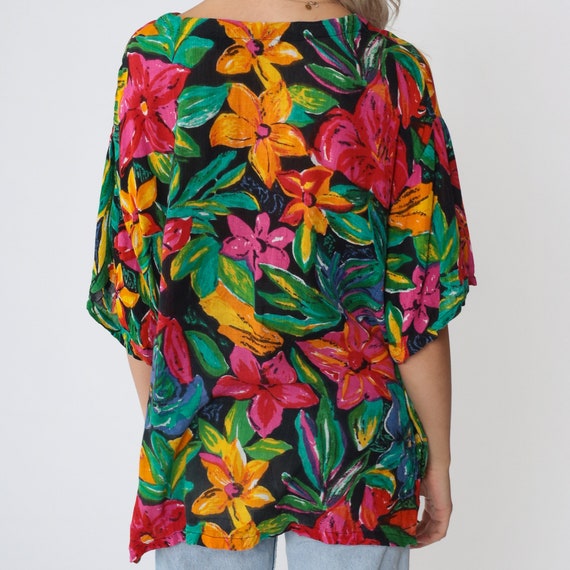 Tropical Floral Blouse 90s Boho Shirt Short Sleev… - image 5
