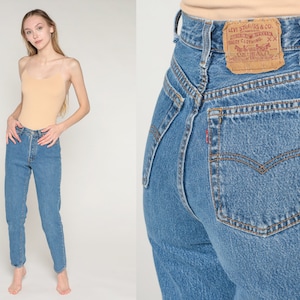 90s Levis Jeans Tapered Mom Jeans High Waisted Rise Levi Jeans Denim Pants Button Fly USA Made Retro Slim Vintage 1990s Extra Small xs 25 image 1