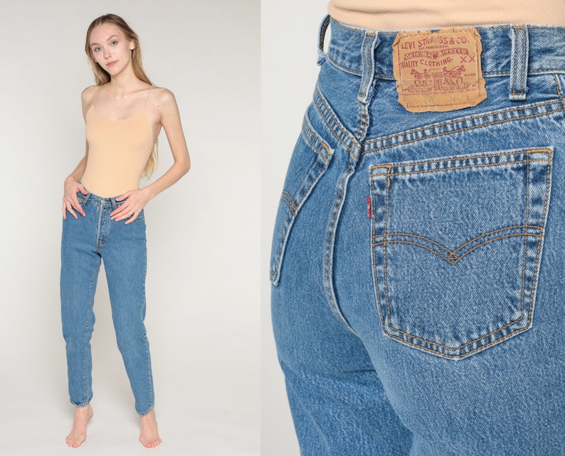 90s Levis Jeans Tapered Mom Jeans High Waisted Rise Levi Jeans Denim Pants Button Fly USA Made Retro Slim Vintage 1990s Extra Small xs 25 image 1