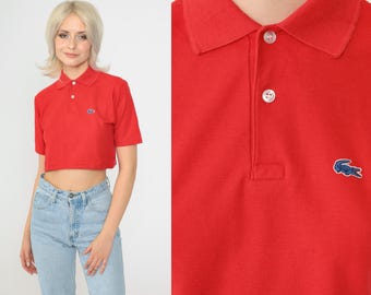 Vintage Lacoste Crop Top Red Polo Shirt Crop Top 80s Izod