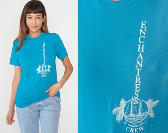 Sailing T-Shirt 90s Enchantress Crew Shirt St Thomas Virgin Islands Graphic Tee Yacht Boat TShirt Single Stitch Blue Vintage 1990s Medium M