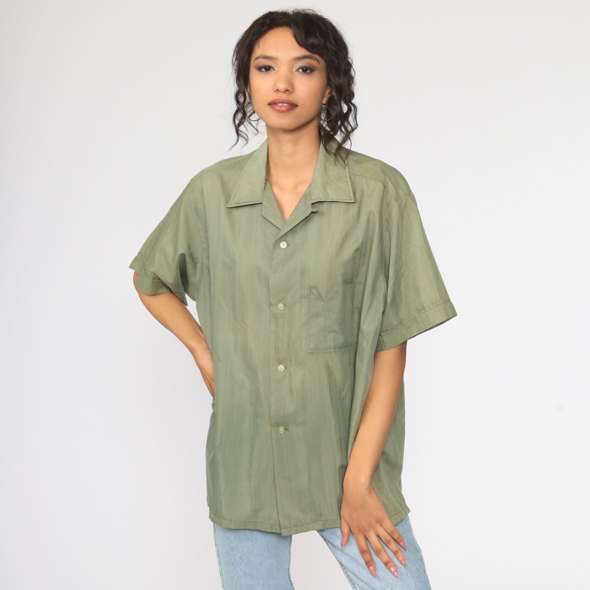 olive green button up shirt