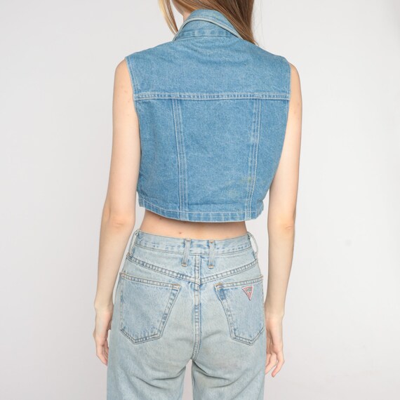 90s Cropped Denim Vest Blue Jean Crop Top Sleevel… - image 6