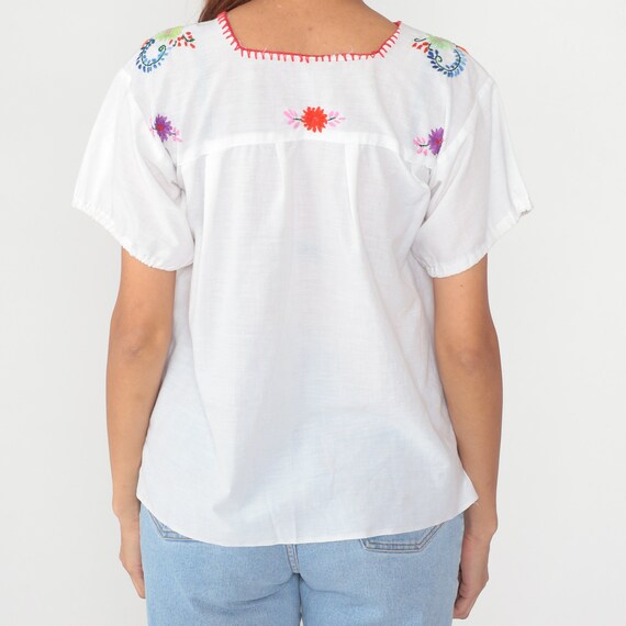 White Floral Blouse 90s Mexican Embroidered Top P… - image 5