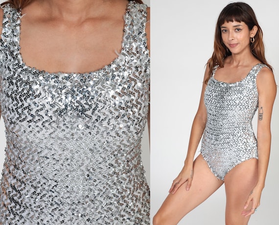 Silver Sequin Leotard 80s Sparkly Glitter Bodysuit Gymnastics One Piece  Dance Costume Burlesque Outfit Pinup Romper Vintage 1980s Small S -   Canada