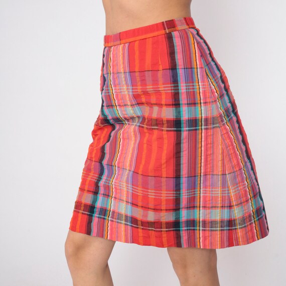Red Plaid Skirt 80s Mini Skirt Attached Shorts Re… - image 3