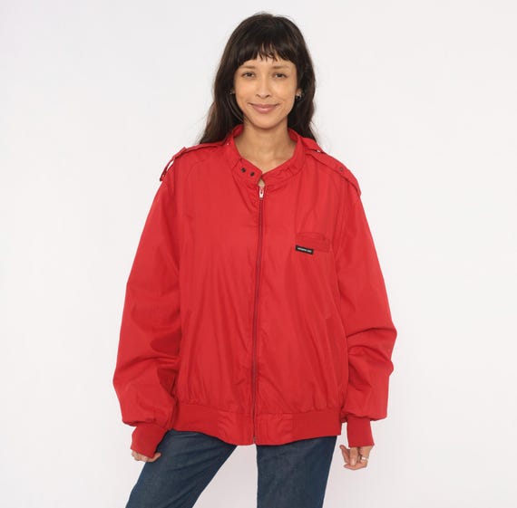 Members Only Red Jacket 80s Bomber Windbreaker Cotton Zip Front Café Racer Snap Collar Epaulette Vintage Plus Size 2X Extra Extra Large XXL