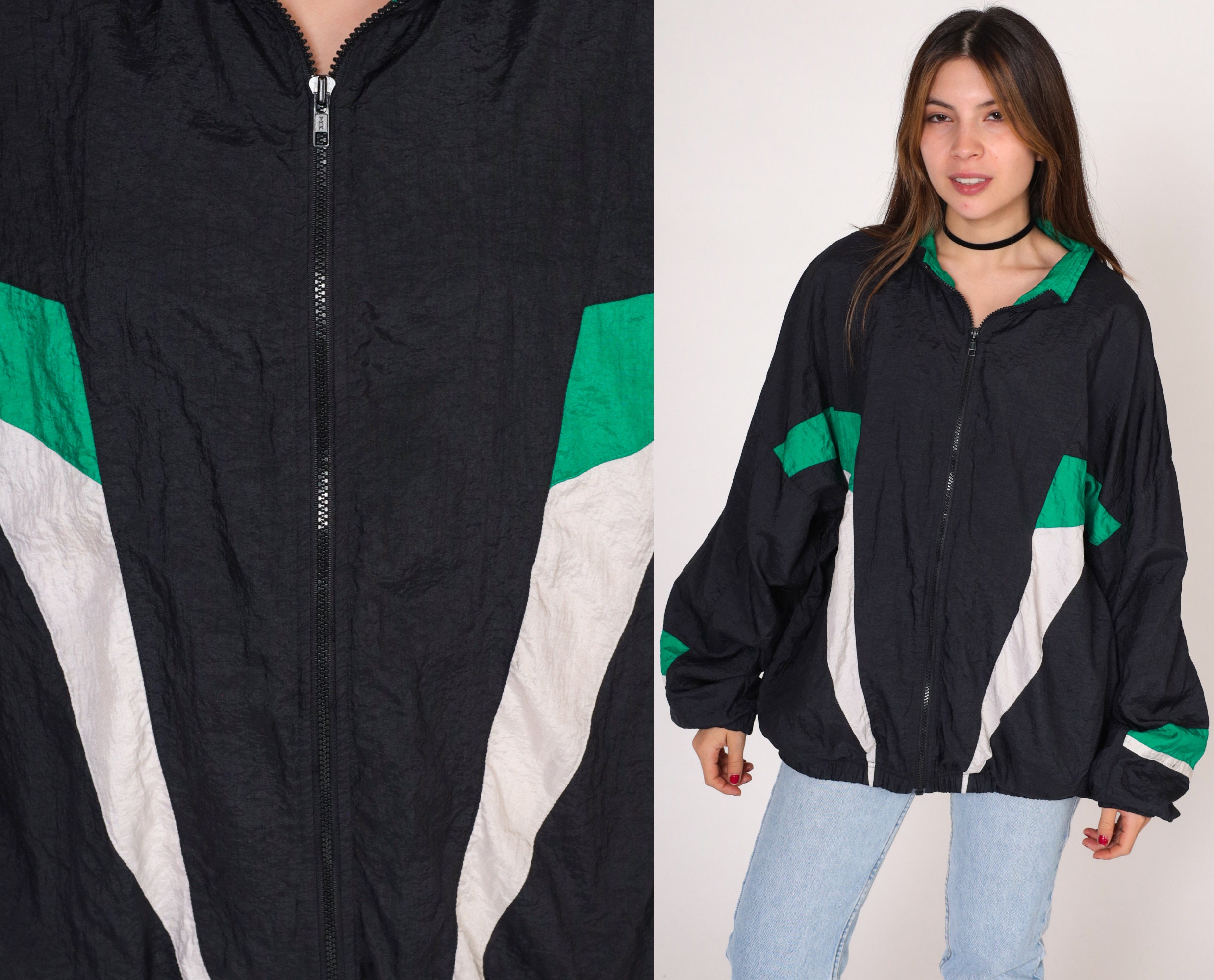 Striped Windbreaker 90s Zip up Track Jacket Black White Striped Windbreaker 90s Zip up Track Jacket Black White