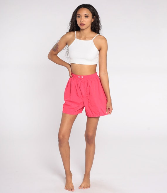 Hot Pink Shorts 80s Shorts Baggy High Waisted Retro 90s Nylon Beach Shorts Hipster Vintage Shorts Athletic Small S