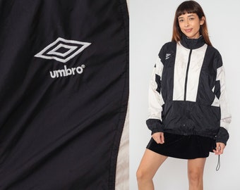 90s Umbro Jacket Black White Zip Up Windbreaker Jacket Color Block Track Jacket Warmup Retro Streetwear Sporty Nylon Vintage 1990s Large L