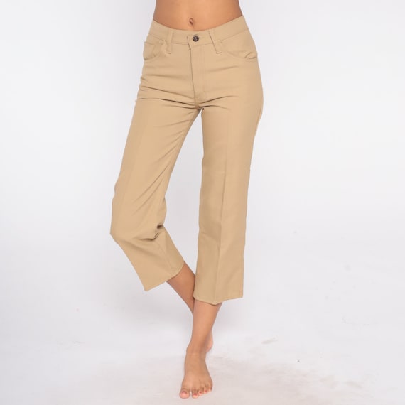 Tan Trousers 80s High Waisted Pants Retro Straight Leg Basic Plain Hipster Slacks Office Preppy Khaki Jeans Mom Vintage 1980s Extra Small XS