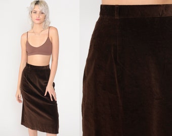 Brown Velvet Skirt Pencil Skirt 80s High Waisted Midi 1980s Party Skirt Cocktail Gothic Retro Vintage High Waist Extra Small xs