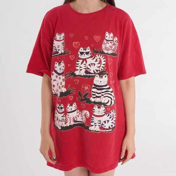 Glitter Cat T-Shirt Dress 90s Sleep Shirt Mini Re… - image 6