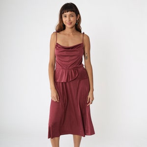 70er Partykleid Partykleid Maroon Midi Sonnenkleid Spaghettiträger 1970er Jahre GRECIAN Sun Peplum Vintage BOHO High Waist Boho Sommerkleid Schlichtes kleines S