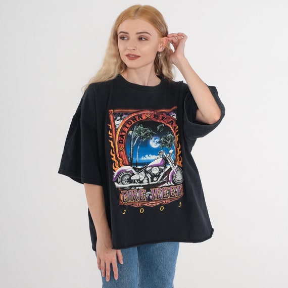Daytona Beach Bike Week Shirt Y2K Florida Motorcycle Rally T-Shirt 2003 Biker Hot Rod Flames Palm Tree Graphic Tee Vintage 00s Mens 2xl xxl