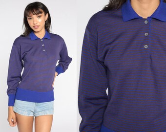 Purple Sweater Pullover Sweater Striped Sweater 80s Knit Polo Slouchy Pullover Grandpa Button Up Nerd 1980s Vintage Retro Small