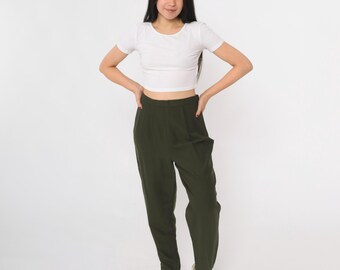 Green Wool Stirrup Trousers Vintage Y2K Tapered Leg Pants Olive High Waisted Office Work Pants Pleated Pants Small 6 28 Waist