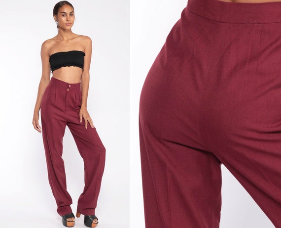 Wide Leg Trousers xs Burgundy Pleated Pants 70s Pants High Waist Hippie 1970s Bohemian Vintage Boho Extra Small xs 24 Tall