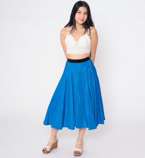 60s Circle Skirt Blue Midi Skirt Full Tutu Crinoline Underskirt Pleated Retro Sixties Retro Grease Rockabilly Shiny Vintage 1960s 2xs xxs