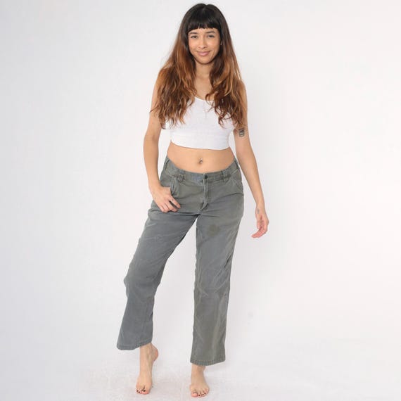 Olive Carhartt Pants Y2k Rugged Flex Canvas Work Pant Distressed Straight Leg Workwear Mid Rise Waist Streetwear Vintage 00s 32 x 32 Men's