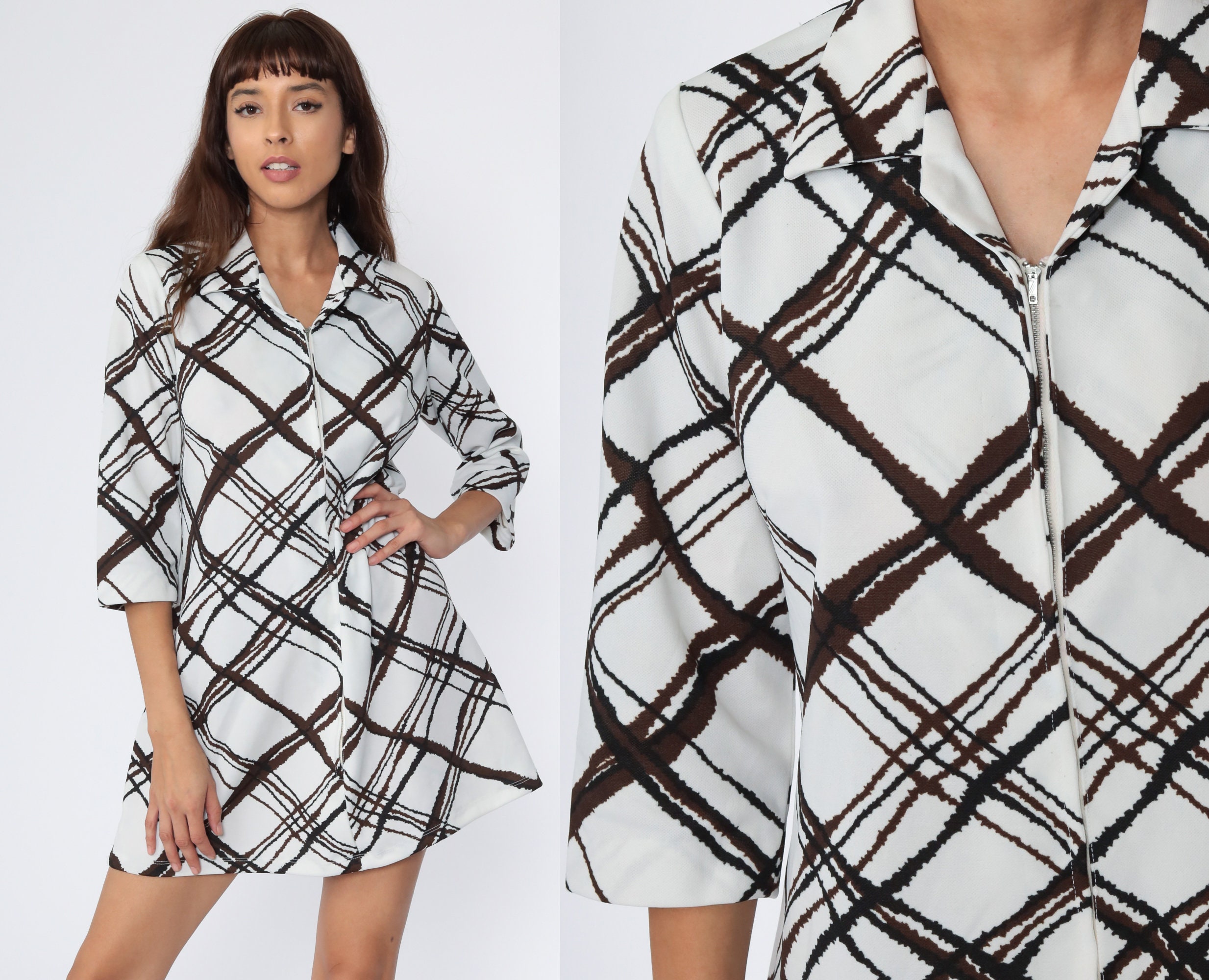 brown and white checkered dress