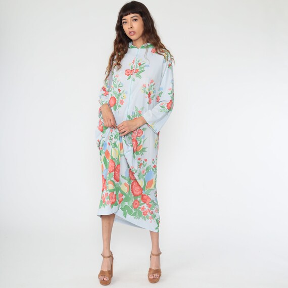 Lounge Wear Dress Hippie Maxi Dress Robe Loungewear Caftan 70s FLORAL Dress Kaftan Boho Bohemian Front Zip Vintage Medium Large