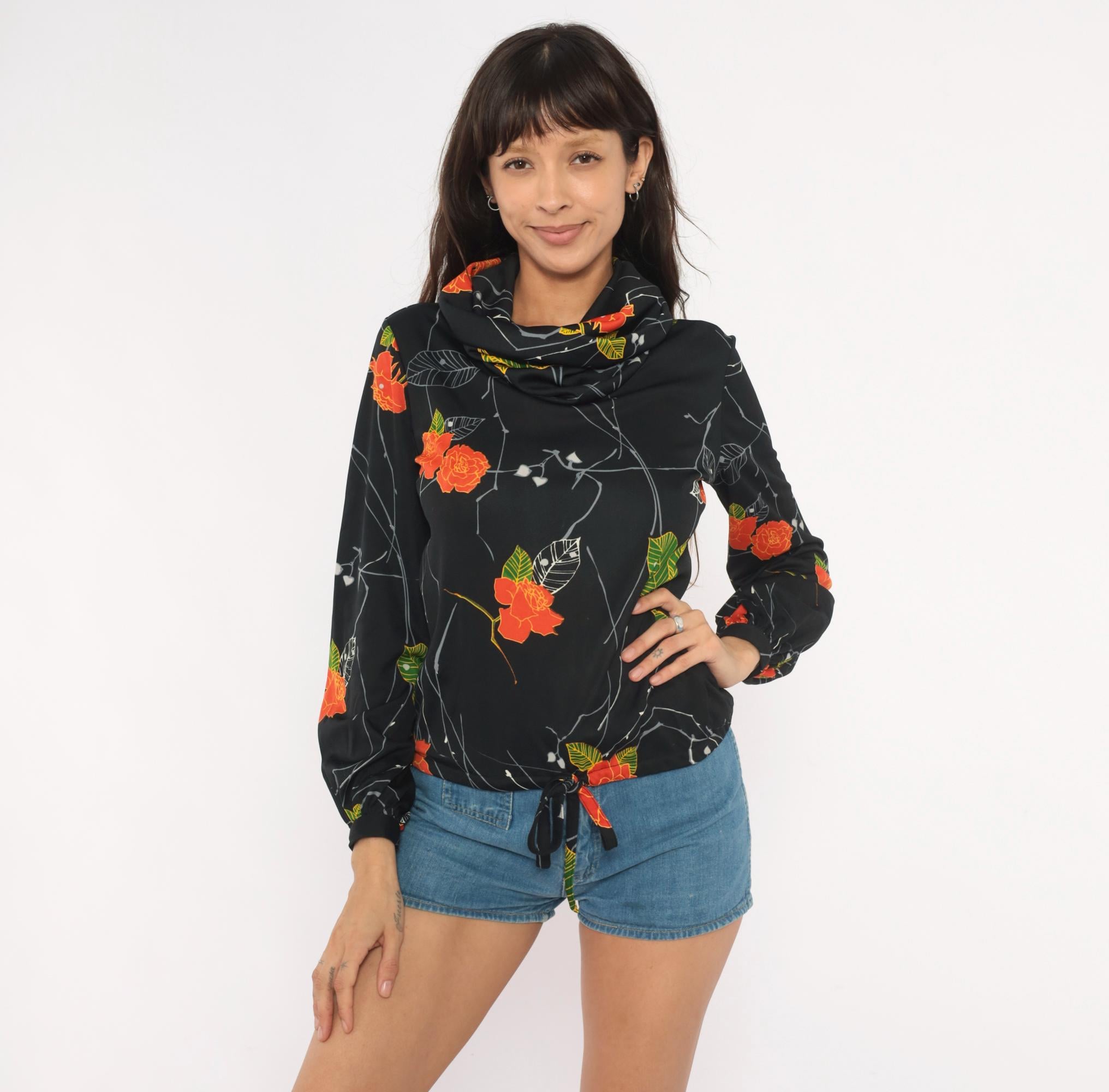Vintage Black Blouse With Orange Flowers - Etsy