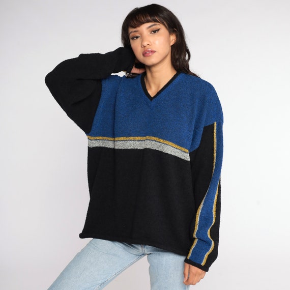 Black Striped Sweater 90s Sweater Color Block Woo… - image 2