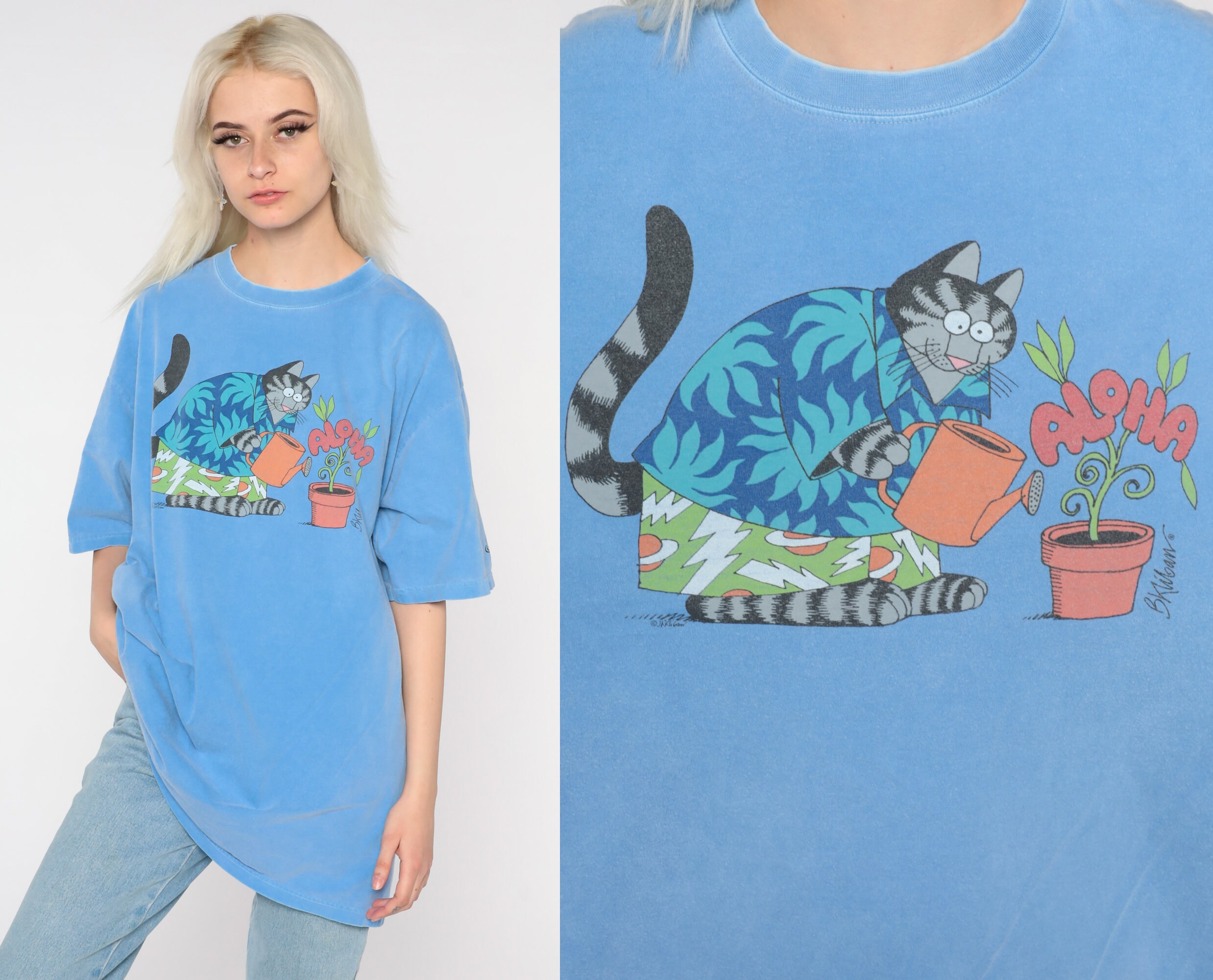 Kliban Cat Shirt 90s Aloha T Shirt Vacation Hawaii Gardening TShirt 