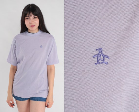 80s Munsingwear Shirt Lavender T-Shirt Embroidere… - image 1