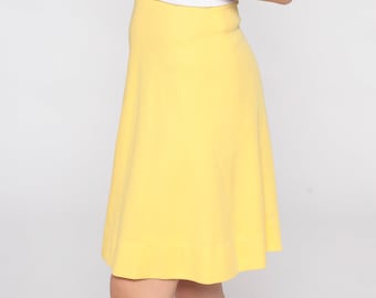70s Mini Skirt Yellow Skirt High Waisted 70s Mod Skirt Aline Plain Preppy Retro 1970s Vintage Flared Extra Small xs