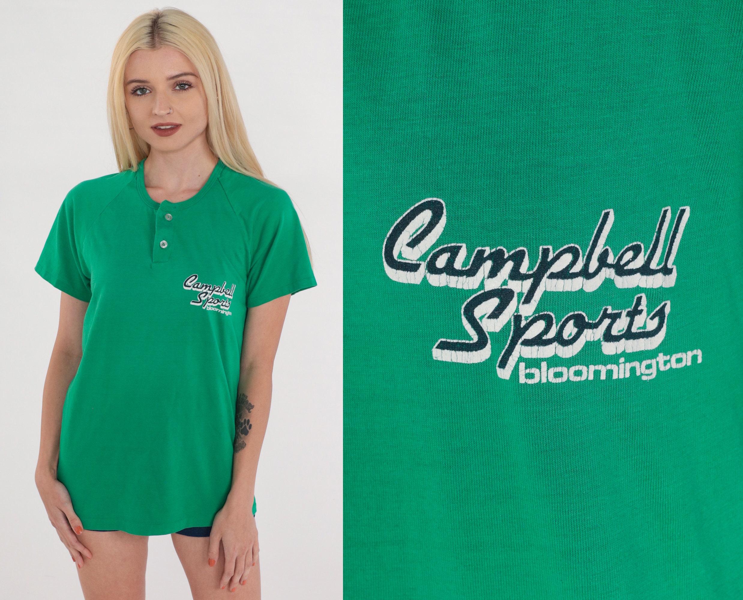 Green Henley Shirt 80s Campbell Sports Jersey T-Shirt Number 11 ...