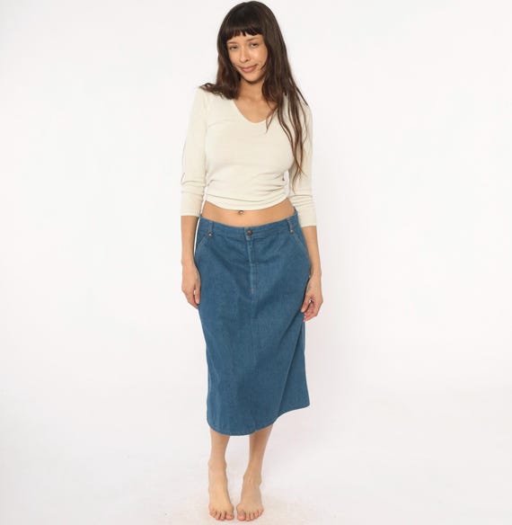Levis Denim Skirt 80s Midi Length Blue Vintage Cotton High Waisted Casual Work Minimalist Summer Western Cowgirl Americana Rodeo Medium M