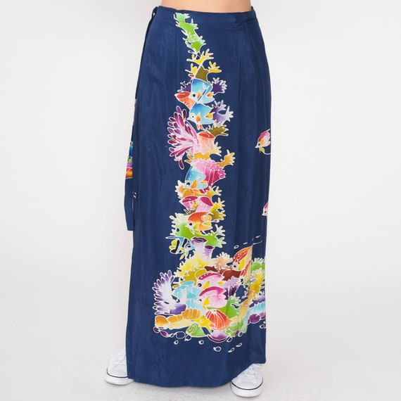 Tropical Fish Skirt 80s Maxi Wrap Skirt Blue Unde… - image 3