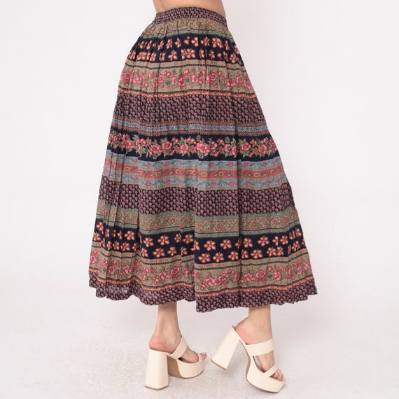 Floral Midi Skirt 90s Striped Patchwork Skirt Sus… - image 6