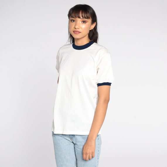 White Mesh Shirt Retro T Shirt 80s 