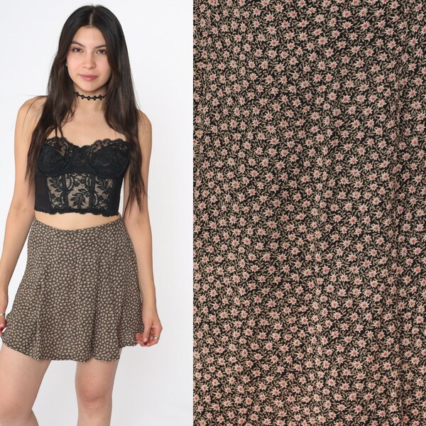 Black Floral Mini Skirt Etsy