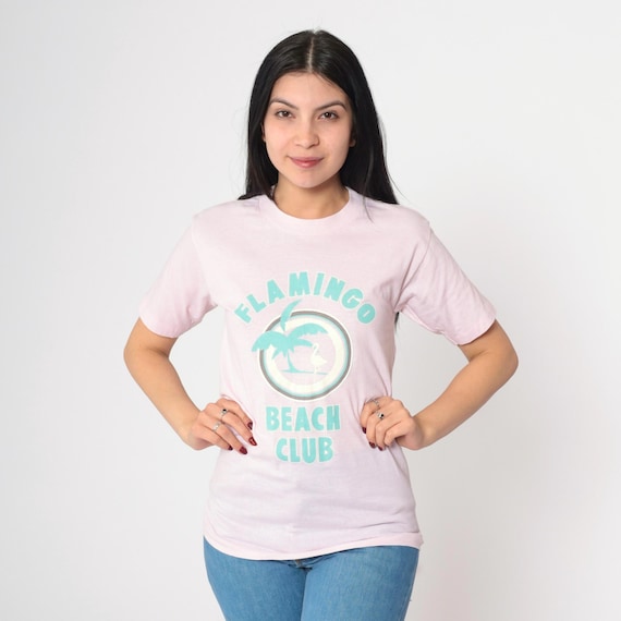 80s Pink Flamingo Shirt Flamingo Beach Club Shirt Bird Tee Baby Pink Single Stitch Tshirt Graphic Print Vintage Retro T Shirt Extra Small xs