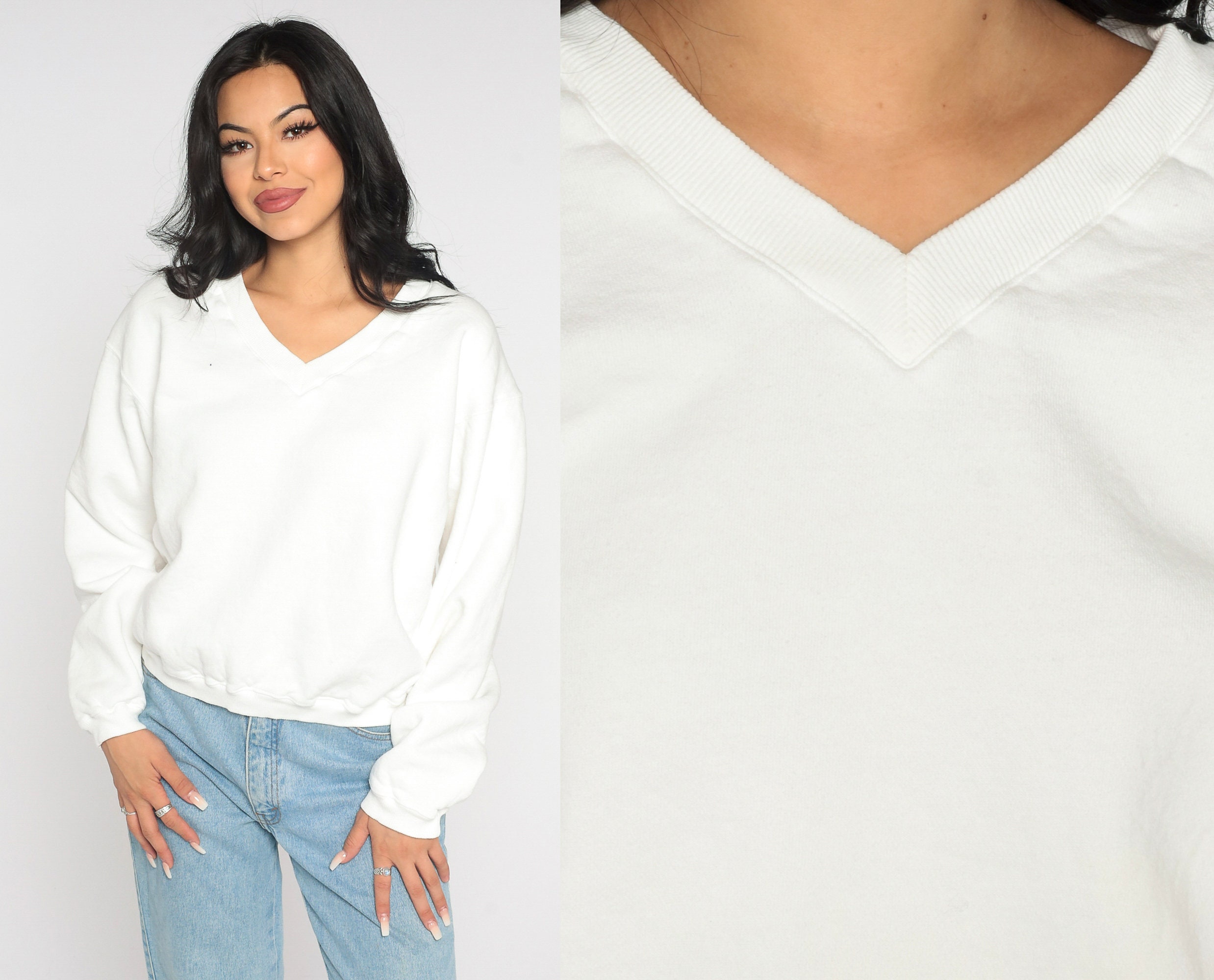 white v neck sweatshirt